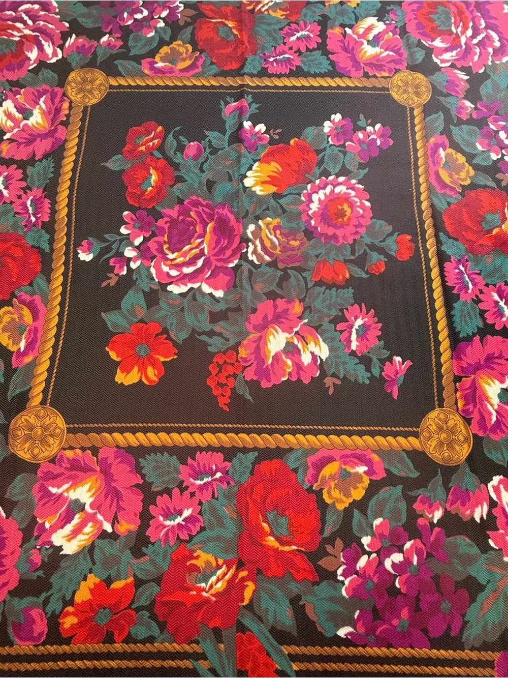 Vintage Floral Scarf Square Italy Cottagecore Boho Pink Red Black Wrap Academia